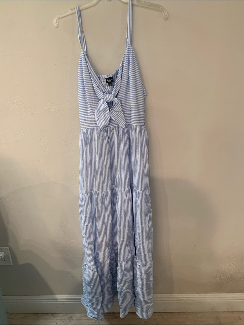 CeCe Coastal Blue & White Striped Tie-Front Keyhole Maxi Sundress NWT XL - Picture 4 of 9